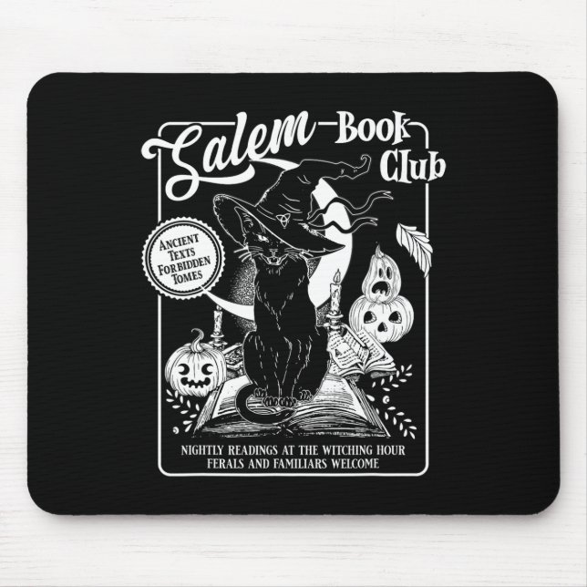 Alfombrilla De Ratón Salem Witch Book Club Bookish Retro Halloween Blac (Frente)