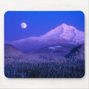 Alfombrilla De Ratón Salida de la luna sobre Mt. Hood Oregon en inviern