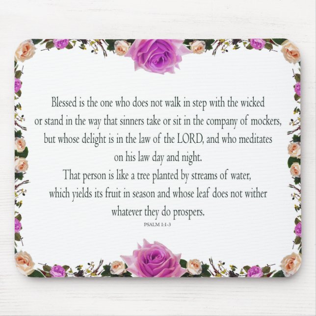 Alfombrilla De Ratón Salmo 1 Arte - Bendito recto con diseño floral (Frente)
