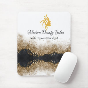 Alfombrilla De Ratón Salón de Estilista de Pelo Dorado y Negro