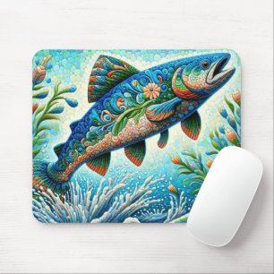 Alfombrilla De Ratón Salto de salmón Mosaic Floral Azul Peach