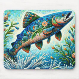 Alfombrilla De Ratón Salto de salmón Mosaic Floral Azul Peach