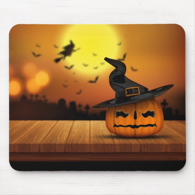 Alfombrilla De Ratón Saltos de calabaza de Halloween y brujas #3 (Frente)