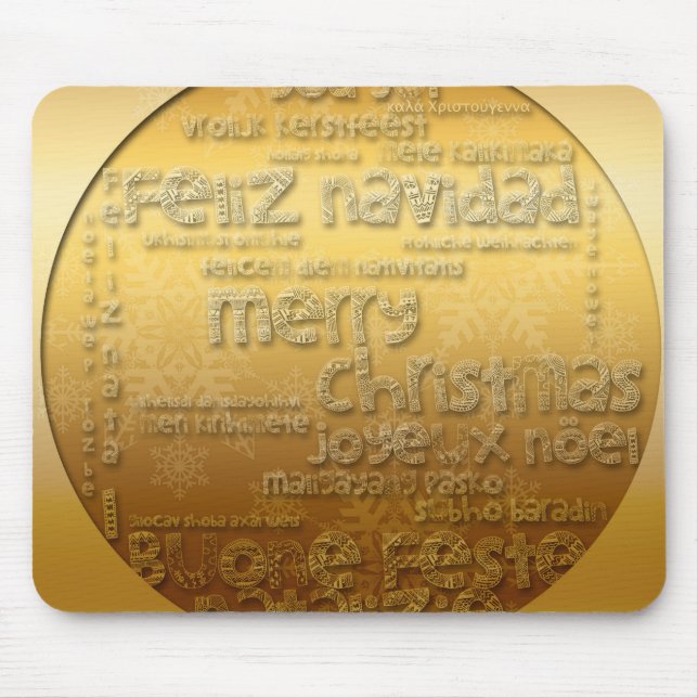 Alfombrilla De Ratón Saludo de Navidades internacionales de oro - Mouse (Frente)