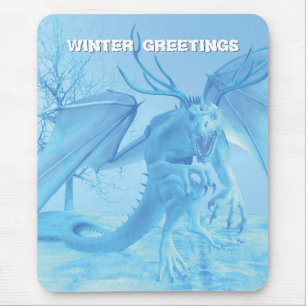 Alfombrilla De Ratón Saludos de invierno. Dragón de hielo con cuernos
