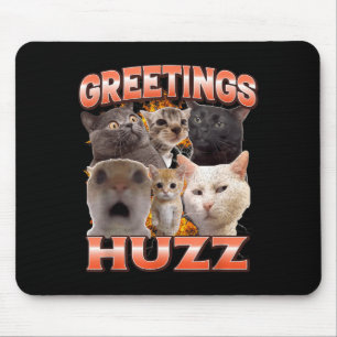 Alfombrilla De Ratón Saludos Huzz divertido meme de gato desquiciado Bo