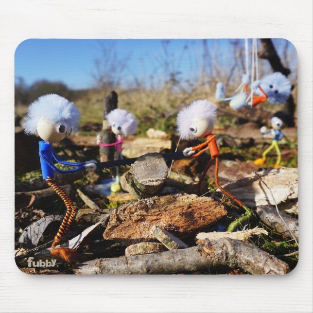 Alfombrilla De Ratón Samenwerking van Fubby poppetjes op een houtwerkpl (Frente)