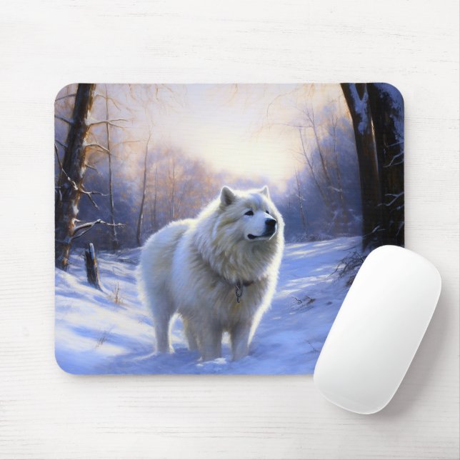 Alfombrilla De Ratón Samoyed Deja que nieve Navidad (Con ratón)