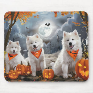 Alfombrilla De Ratón Samoyed Halloween espeluznante