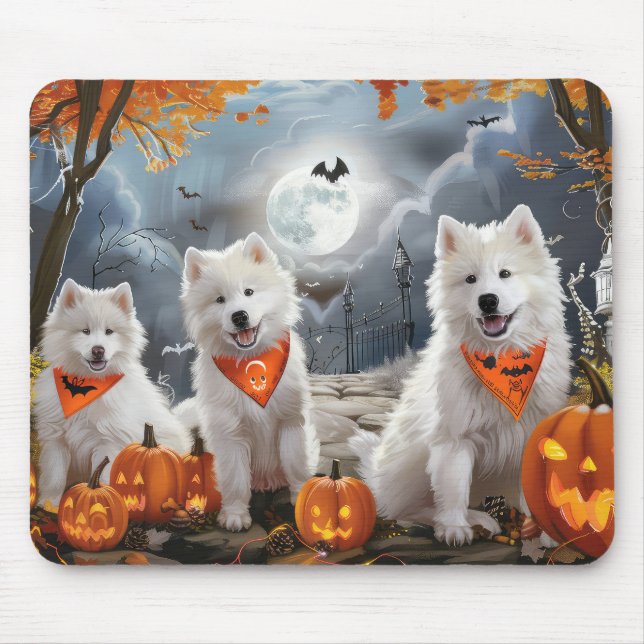 Alfombrilla De Ratón Samoyed Halloween espeluznante (Frente)