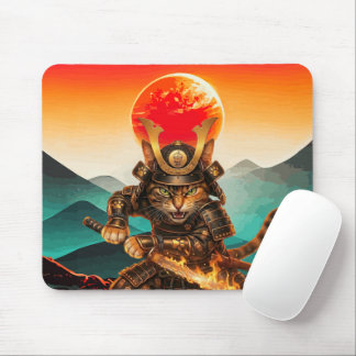 Alfombrilla De Ratón Samurai Cat Warrior Sunset NonSlip Gaming Mousepad