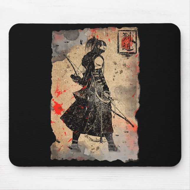 Alfombrilla De Ratón Samurai Japanese Retro Art Print Bushido Premium T (Frente)