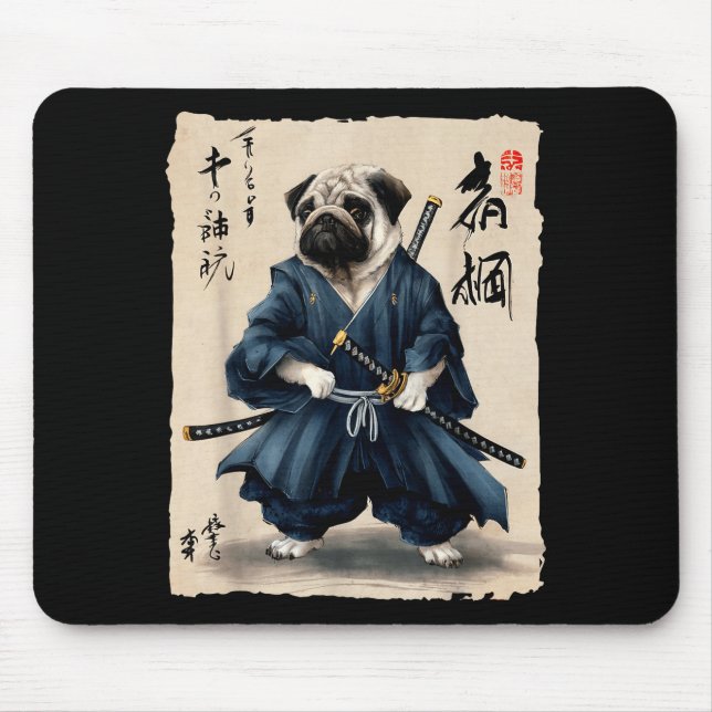 Alfombrilla De Ratón Samurai Pug Japanese Anime Dog Pug Lover Funny For (Frente)