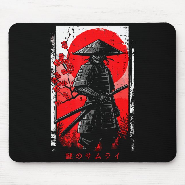 Alfombrilla De Ratón Samurai Red Sun Cherry Blossoms Japanese Art Men W (Frente)
