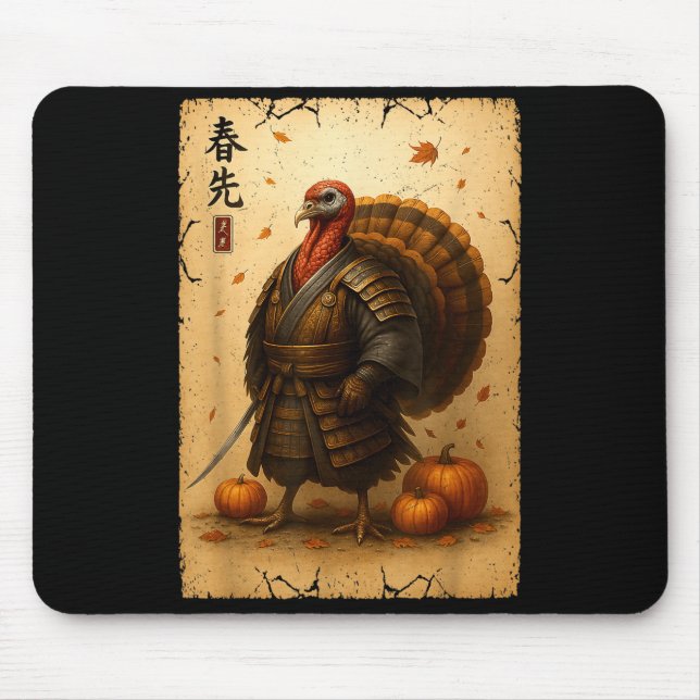 Alfombrilla De Ratón Samurai Turkey Thanksgiving Japanese Warrior Anime (Frente)