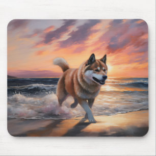 Alfombrilla De Ratón Sandy Paws Akita Dog en Beach Sunset