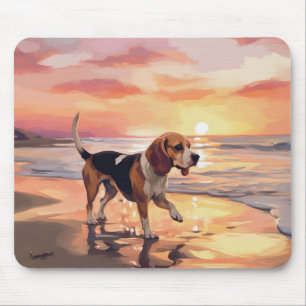 Alfombrilla De Ratón Sandy Paws Beagle Dog en Beach Sunset