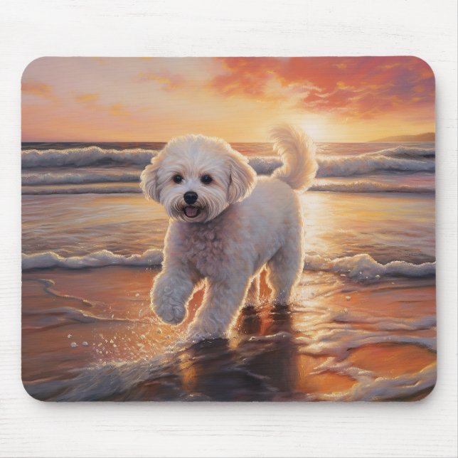 Alfombrilla De Ratón Sandy Paws Bichon Frise Dog en Beach Sunset (Frente)