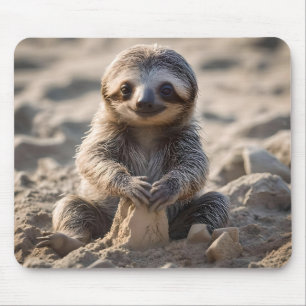 Alfombrilla De Ratón Sandy Shores : Baby Sloth Building Sand Castles,