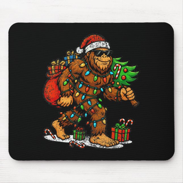 Alfombrilla De Ratón Santa Bigfoot Christmas Tree Xmas Lights Funny Sas (Frente)