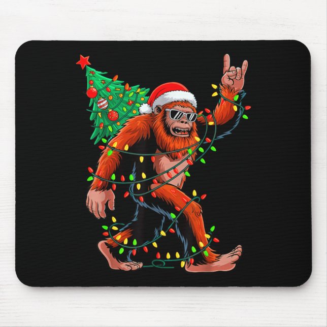 Alfombrilla De Ratón Santa Bigfoot Christmas Tree Xmas Lights Sasquatch (Frente)