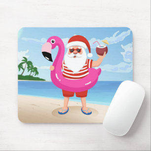 Alfombrilla De Ratón Santa Claus con anillo inflable de flamingo