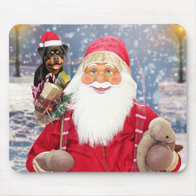 Alfombrilla De Ratón Santa Claus con Navidades Regalos Rottweiler Dog (Frente)