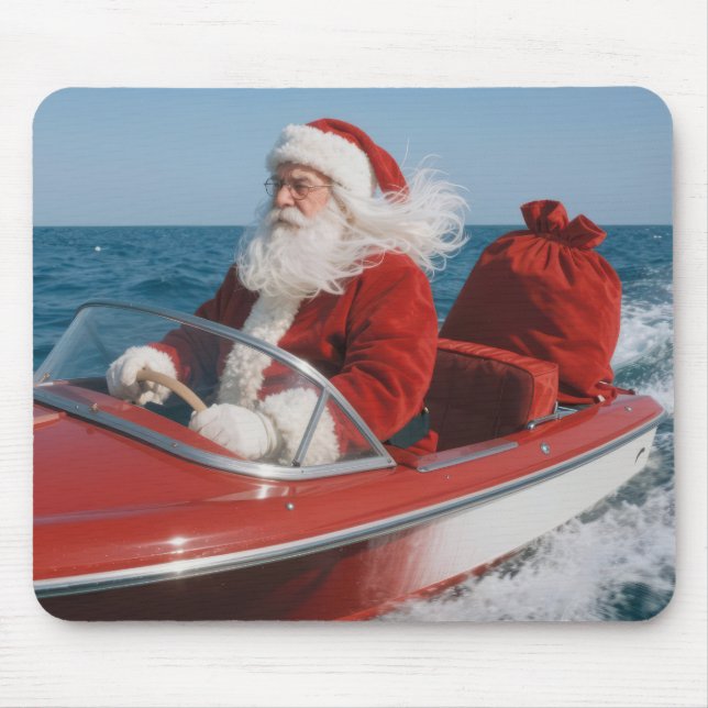 Alfombrilla De Ratón Santa Claus Delivering Gifts By Speedboat (Frente)