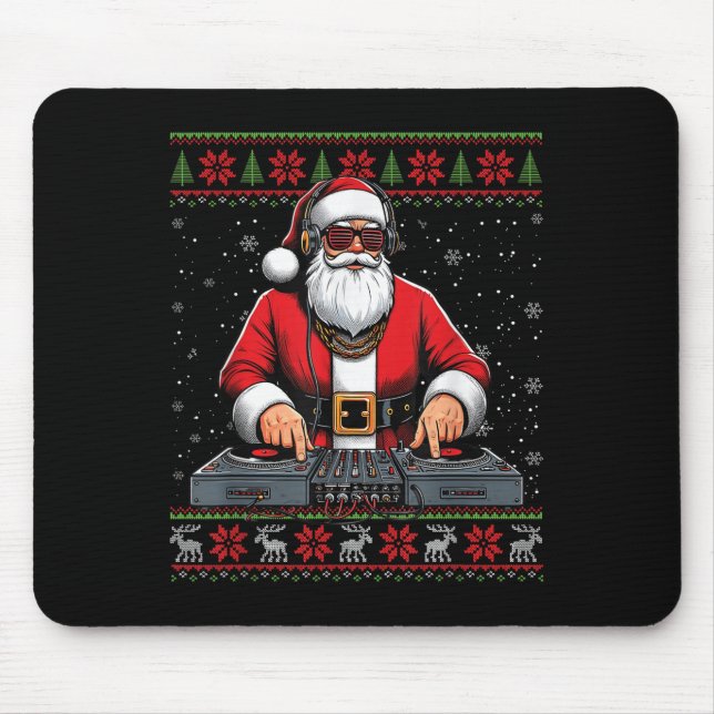 Alfombrilla De Ratón Santa Claus Dj Mixer Music Ugly Christmas Sweater  (Frente)