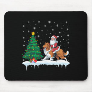 Alfombrilla De Ratón Santa Claus Montando con barba Perro Collie Chicas