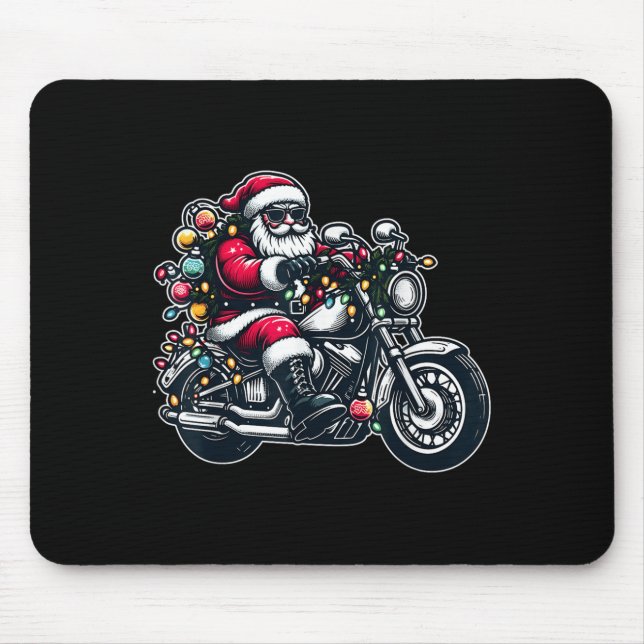 Alfombrilla De Ratón Santa Claus On Motorcycle Funny Biker Christmas Xm (Frente)