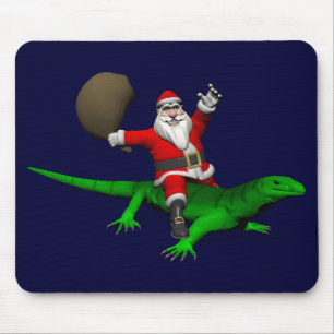 Alfombrilla De Ratón Santa Claus Riding Green Lizard