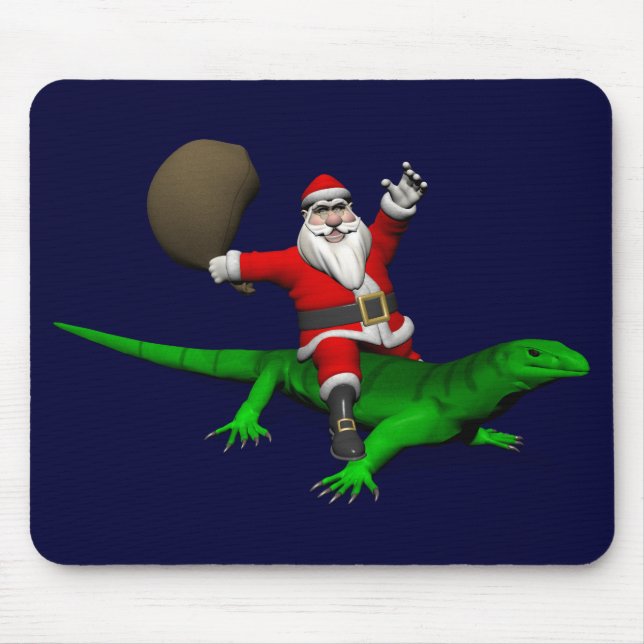 Alfombrilla De Ratón Santa Claus Riding Green Lizard (Frente)