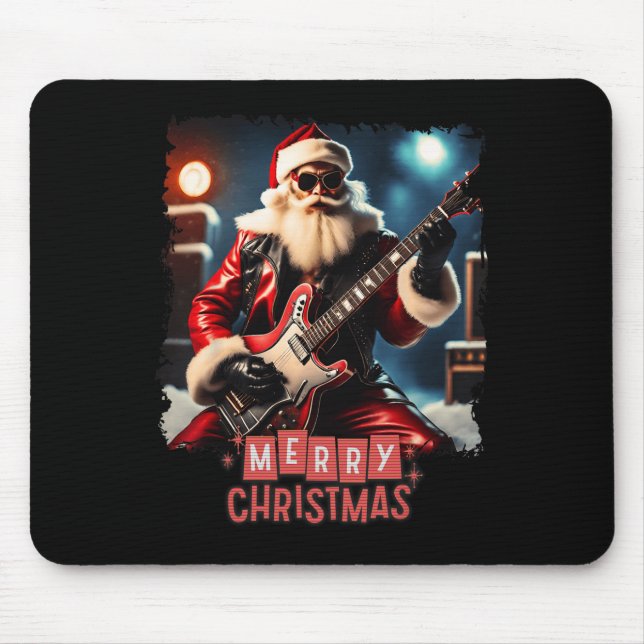 Alfombrilla De Ratón Santa Claus Rock Guitar Feliz Navidad (Frente)
