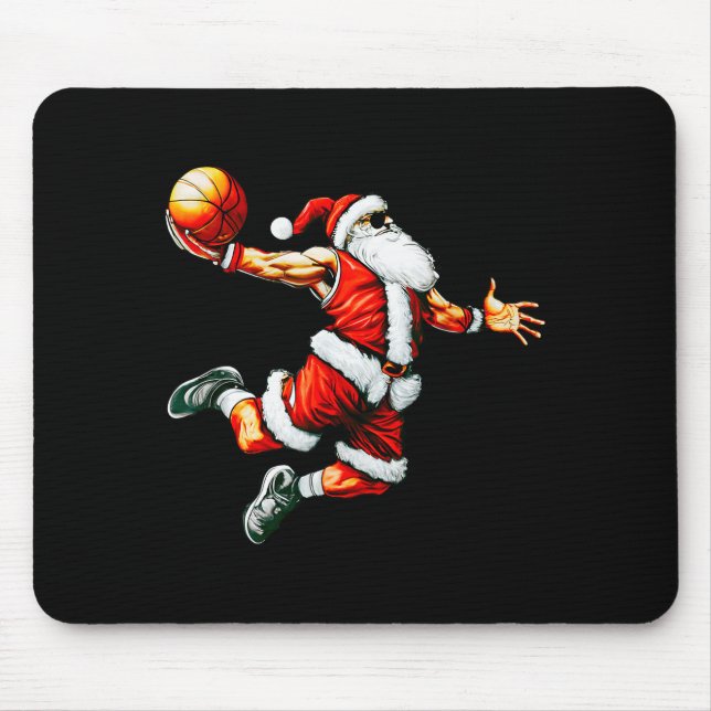 Alfombrilla De Ratón Santa Claus Slam Dunk Basketball Hoop Christmas Pa (Frente)