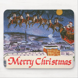 Alfombrilla De Ratón Santa Claus vintage de Navidad volando su trineo