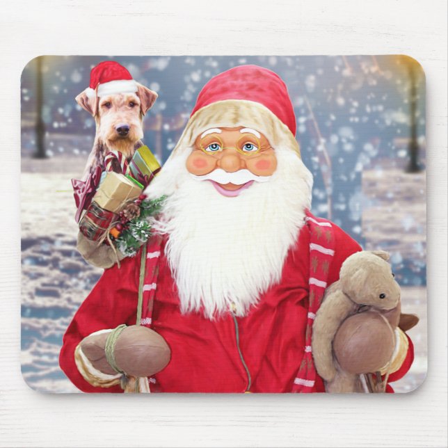 Alfombrilla De Ratón Santa Claus w Navidades Regalos Airedale Dog (Frente)