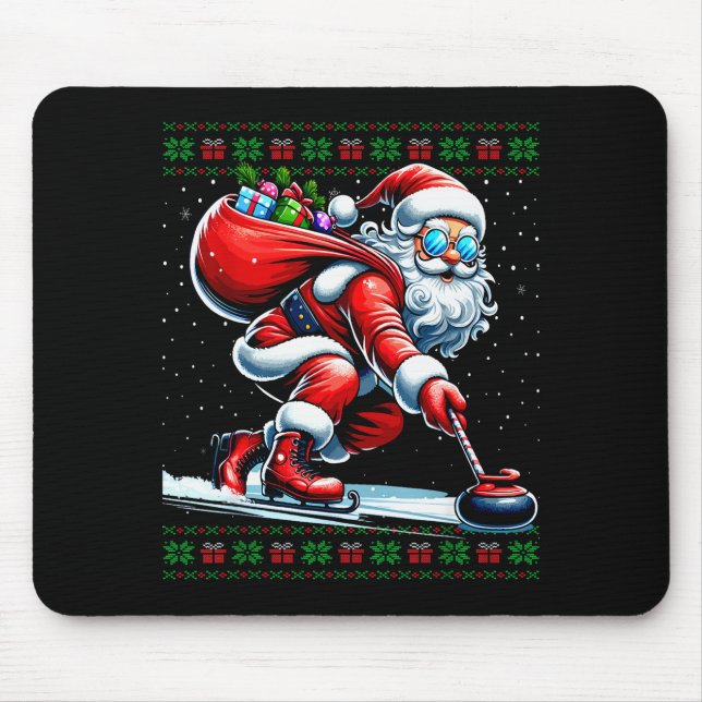 Alfombrilla De Ratón Santa Curling Ugly Christmas Sweater  (Frente)