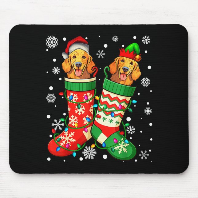 Alfombrilla De Ratón Santa Elf Golden Retriever Dog In Christmas Socks  (Frente)