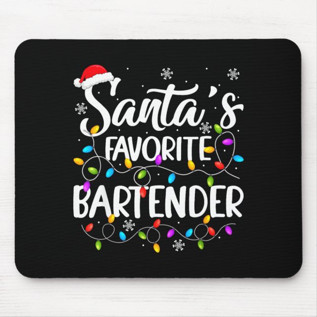 Alfombrilla De Ratón Santa Favorite Bartender Christmas Lights Funny Xm (Frente)