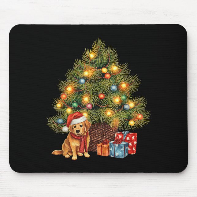 Alfombrilla De Ratón Santa Golden Retriever Tree Christmas Lights Dog X (Frente)