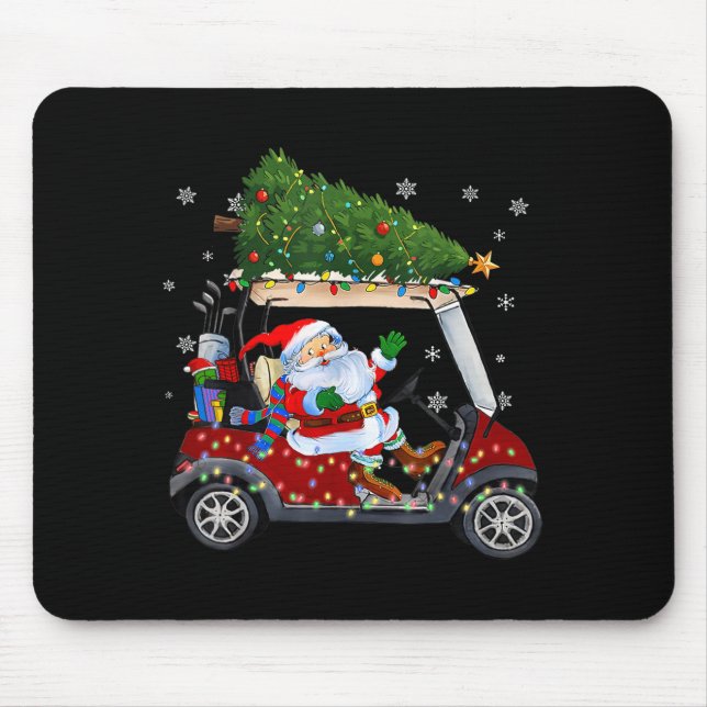 Alfombrilla De Ratón Santa Golf Cart Christmas Tree Lights Xmas Golfer  (Frente)