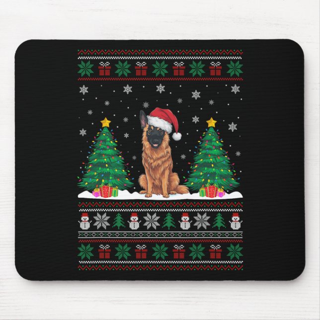 Alfombrilla De Ratón Santa Hat Belga Malinois Perro Xmas Árbol Luces Ug (Frente)