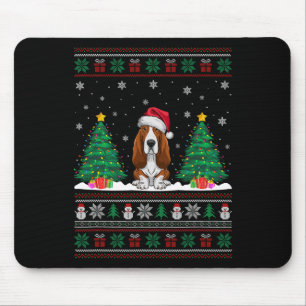 Alfombrilla De Ratón Santa Hat Bet Hound Dog Xmas Tree se ilumina sueco