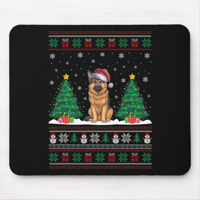 Alfombrilla De Ratón Santa Hat German Shepherd Dog Xmas Tree Lights Ugl (Frente)
