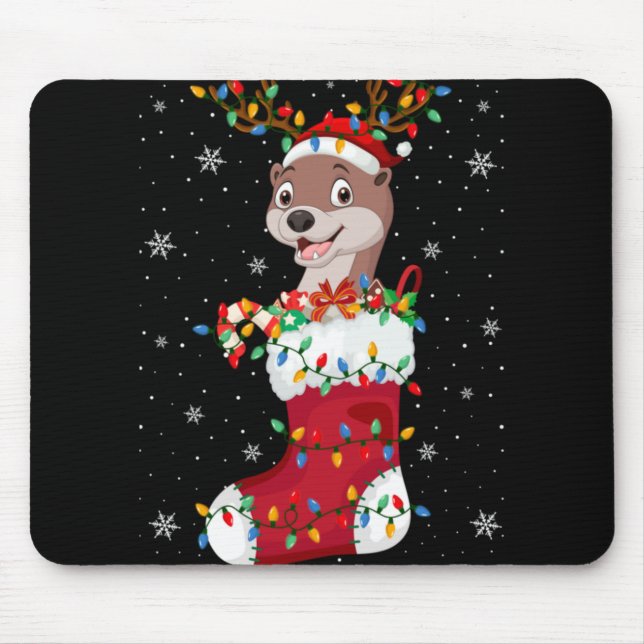 Alfombrilla De Ratón Santa Hat Otter Animal In Socks Xmas Tree Lights T (Frente)
