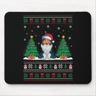 Alfombrilla De Ratón Santa Hat Rough Collie Dog Xmas Tree iluminan S