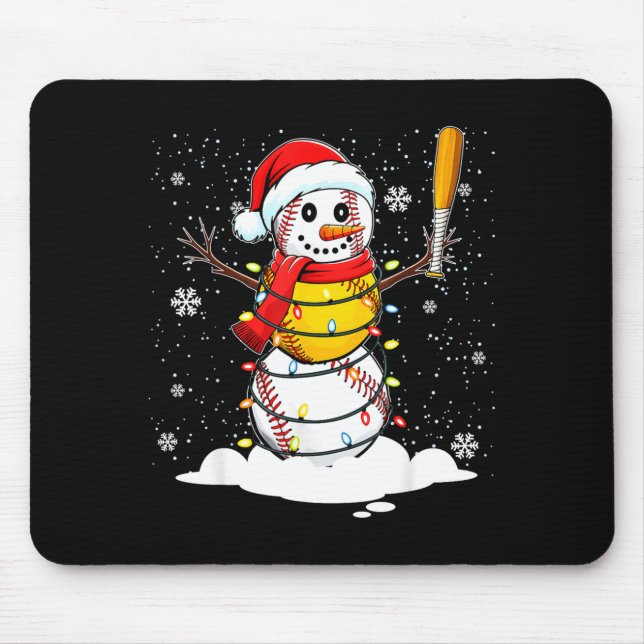 Alfombrilla De Ratón Santa Hat Snowman Xmas Funny Baseball Softball Chr (Frente)