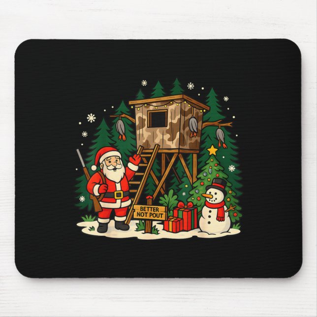 Alfombrilla De Ratón Santa Hunting Cabin Funny Christmas Better Not Ut  (Frente)