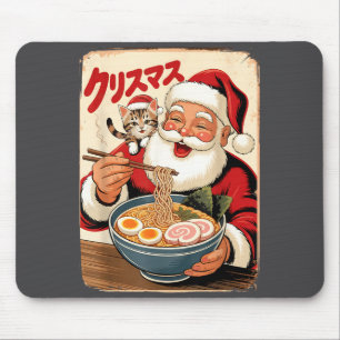 Alfombrilla De Ratón Santa Kawaii comiendo fideos Ramen Navidad Japones